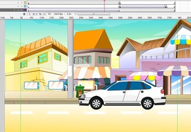 公路边上的白色汽车行驶而过