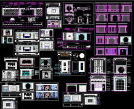 中式整木背景墙cad图