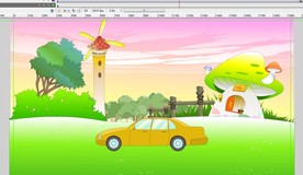 黄色小车在村庄行驶而过5秒