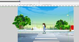 女孩在斑马线旁边走过10秒