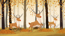 手绘卡通鹿林秋景背景