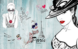 手绘美女时尚背景墙