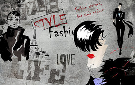 手绘美女涂鸦时尚背景墙