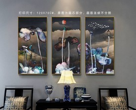 荷花装饰画 荷花三联画