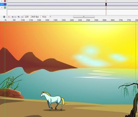 夕阳下柳树旁行走的骏马14秒