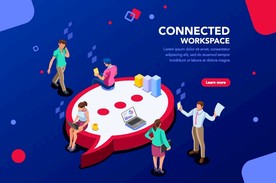 矢量团队商讨沟通会议插画