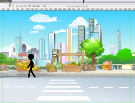 火柴人在水果摊上面走过10秒