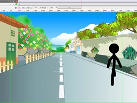 广阔的大马路前行走6秒