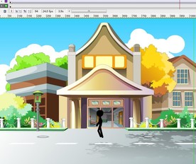 一个火柴人古老房子前走过8秒