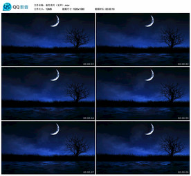 水面大树夜色弯月 舞台背景视频