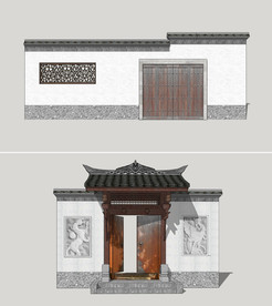 现代中式围墙入口大门