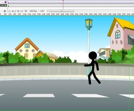 弯曲路上行走的火柴人动画6秒