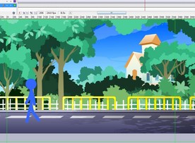 浅蓝色火柴人在植物茂盛地方走过