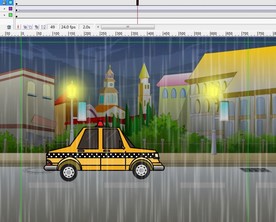 雨天下雨出租车行驶过动画5秒