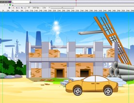 工地上行驶而过的黄色汽车6秒