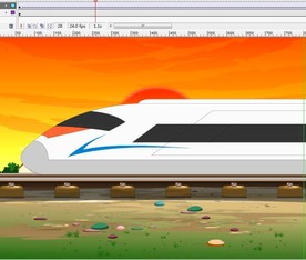 黄昏日落下行驶的动车和谐号6秒