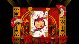 中式红金色婚礼迎宾区