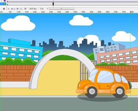橙色小车在公园门口行驶而过6秒