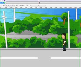 绿衣衬衫人物在公路上面走8秒