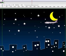 夜晚月亮星星的飞机飞过6秒