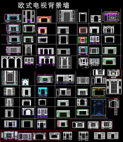 欧式电视背景墙立面图库