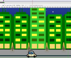 小汽车在夜晚路上灯光下走过6秒