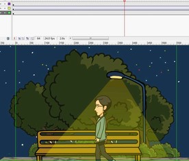 男子半夜匆忙走过公园凳子6秒