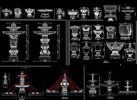 喷泉及花盆造型大样图