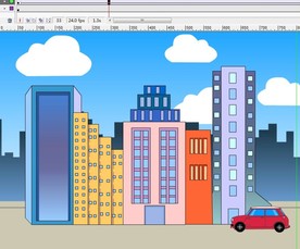 红色汽车经过立体建筑6秒动态