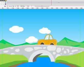 黄色汽车经过石头桥梁8秒