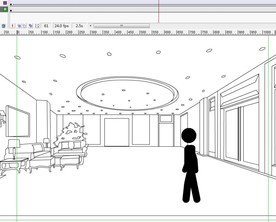 火柴人在酒店大堂前面走过6秒