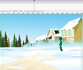 雪地上绿色火柴人在行走6秒