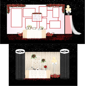中式红婚礼迎宾区照片墙效果图
