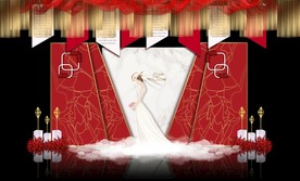 红白大理石主题婚礼舞台效果图