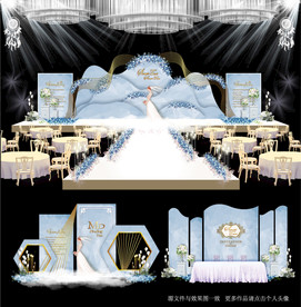 蓝色大理石纹主题婚礼舞台效果图