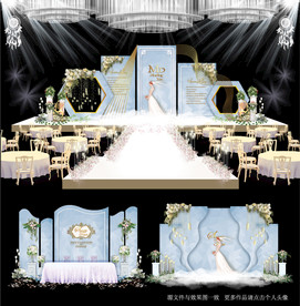 蓝色大理石主题婚礼舞台效果图