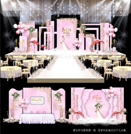 粉色大理石主题婚礼舞台效果图