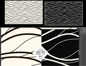黑白手绘抽象线条无缝拼接壁画