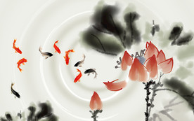 新中式水墨画水芙蓉莲花背景墙