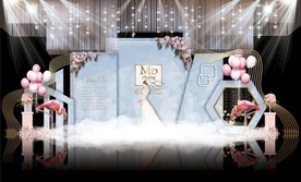 蓝色大理石婚礼主题舞台效果图