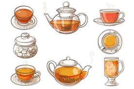 矢量手绘玻璃茶具