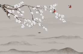 花鸟壁画 新中式花鸟背景