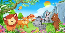 手绘卡通动物乐园背景