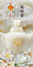 花瓶牡丹玉雕玄关背景墙