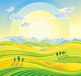 乡间日出风景插画