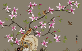 春色工笔花鸟背景墙