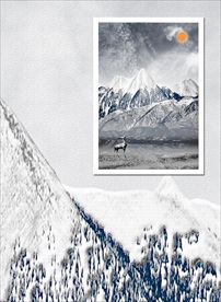 雪山山脉意境山水麋鹿装饰背景墙