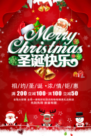 红色背景圣诞快乐促销海报