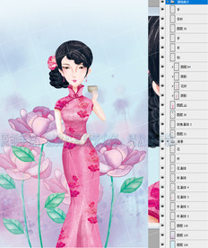 手绘水彩旗袍美女