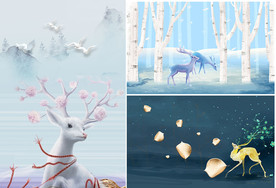 梅花鹿麋鹿挂画